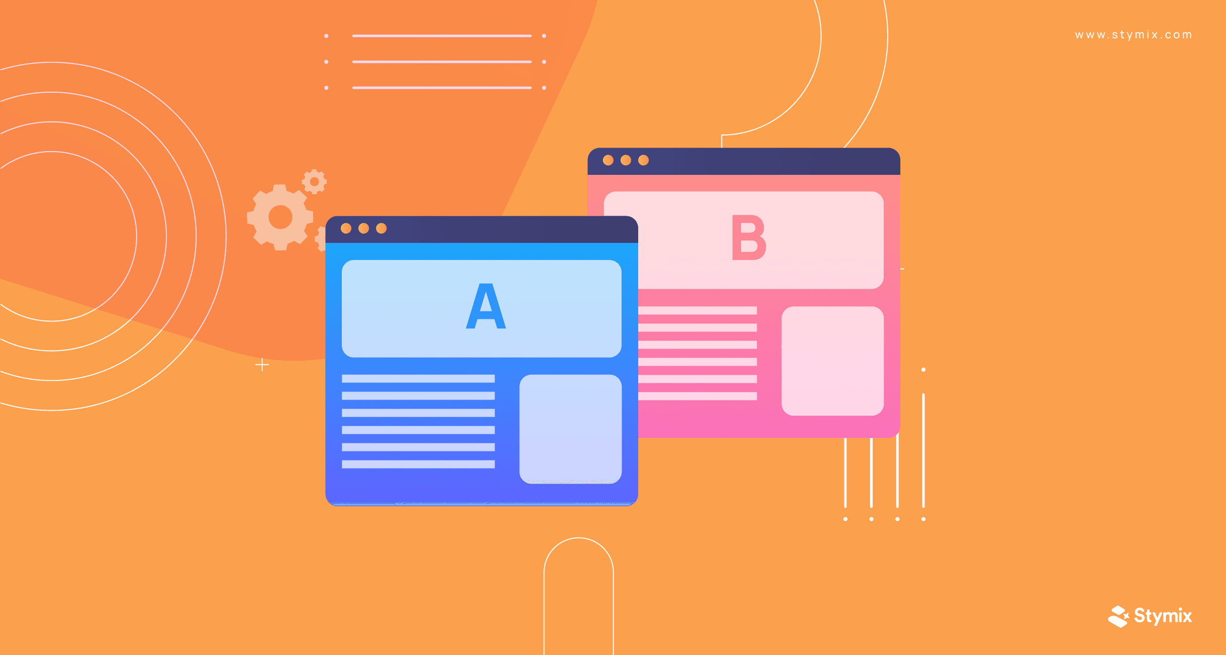 Two variations of a landing page named A and B shown in the illustration