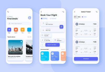 Visuals of different pages of a mobile app