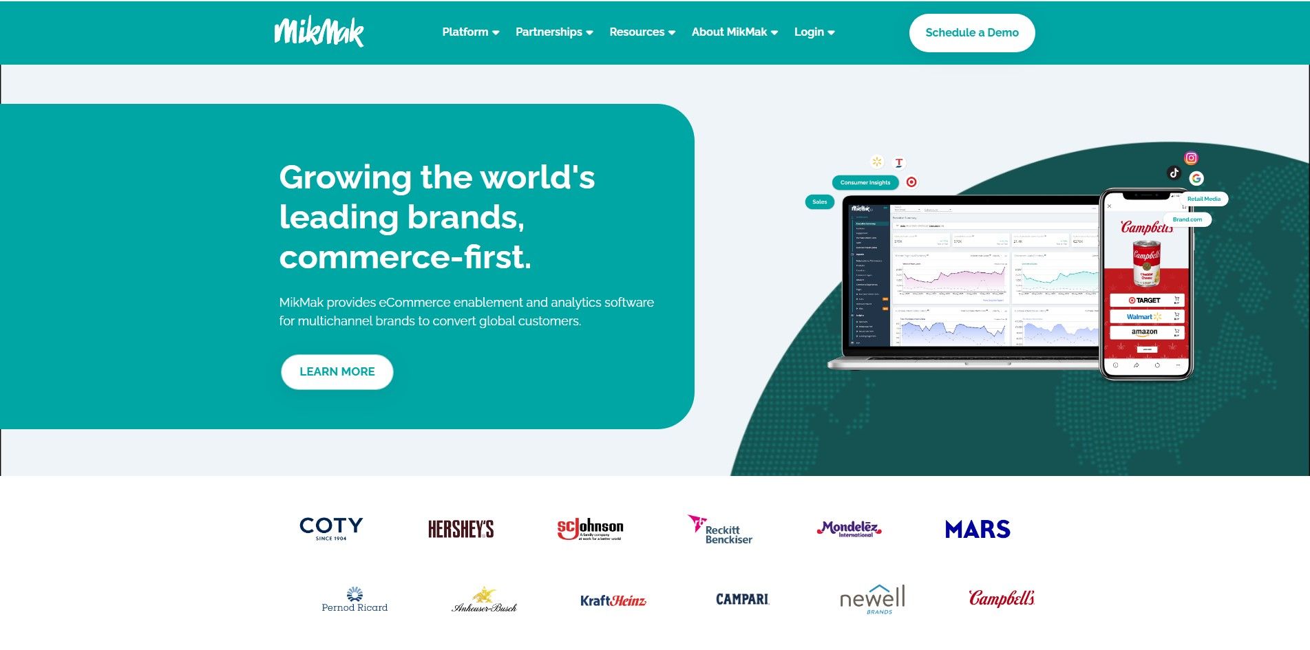 Mikmak website screenshot that shows hero section with their product on a laptop and mobile.