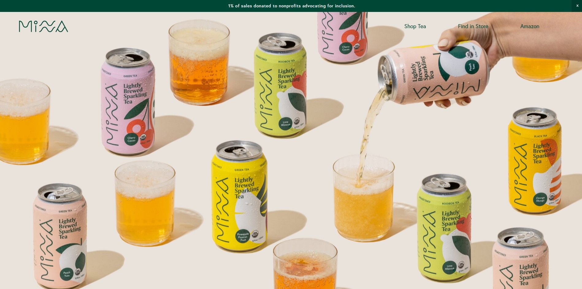 Website hero features different products from its line with one drink being poured.