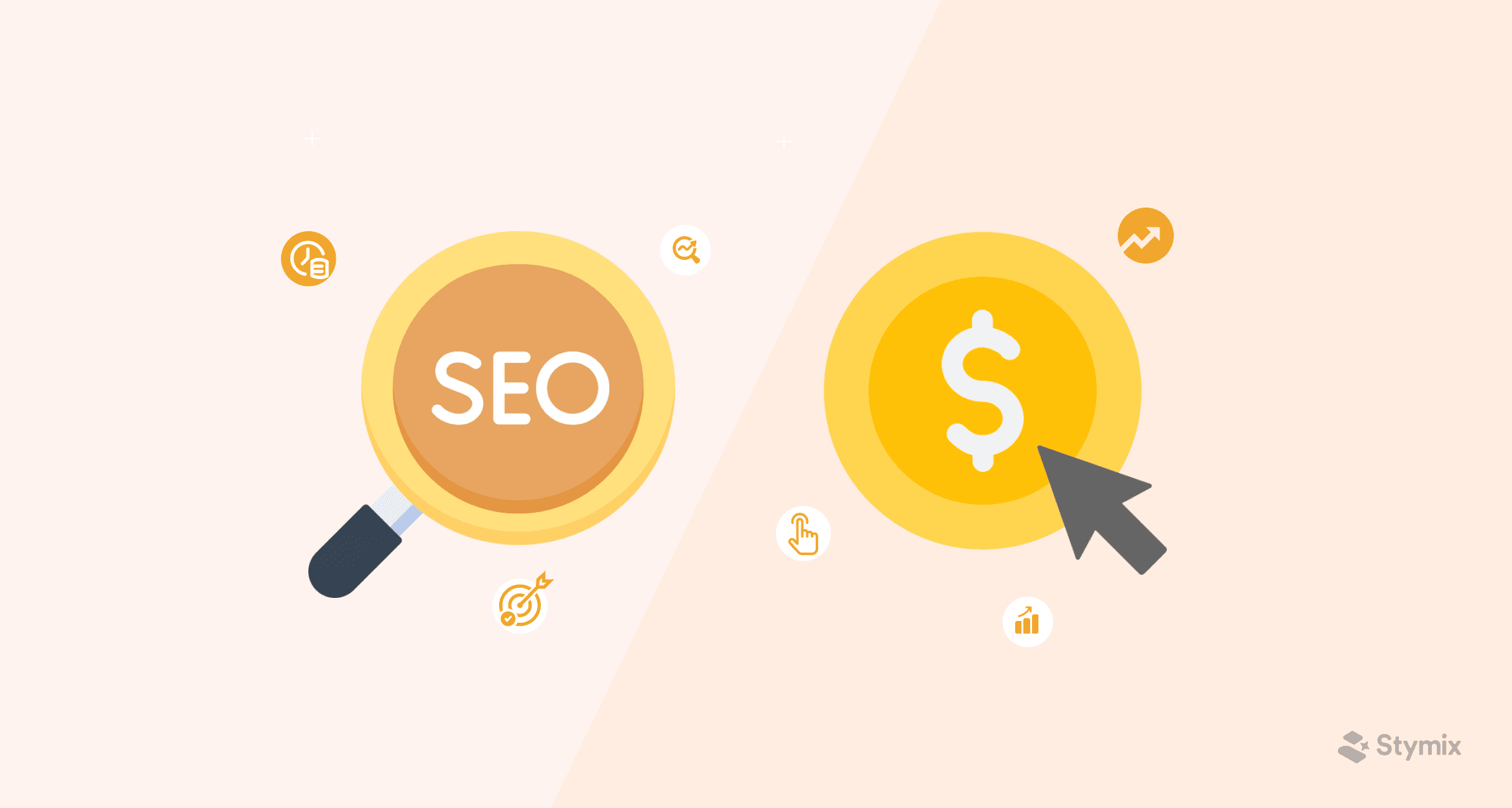 A graphic with SEO and ppc on it 